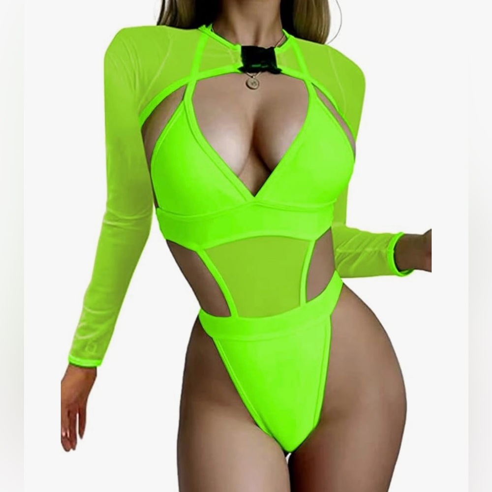 Festival | Neon Bodysuit/Swim suit | Mess Buckle Crop Top | Size M